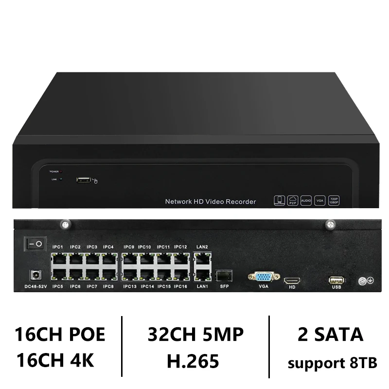 Видеорегистратор NVR H.265/H.264 32 канала 5 0 МП 16 каналов 4K POE ONVIF UHD IP-камера наблюдения