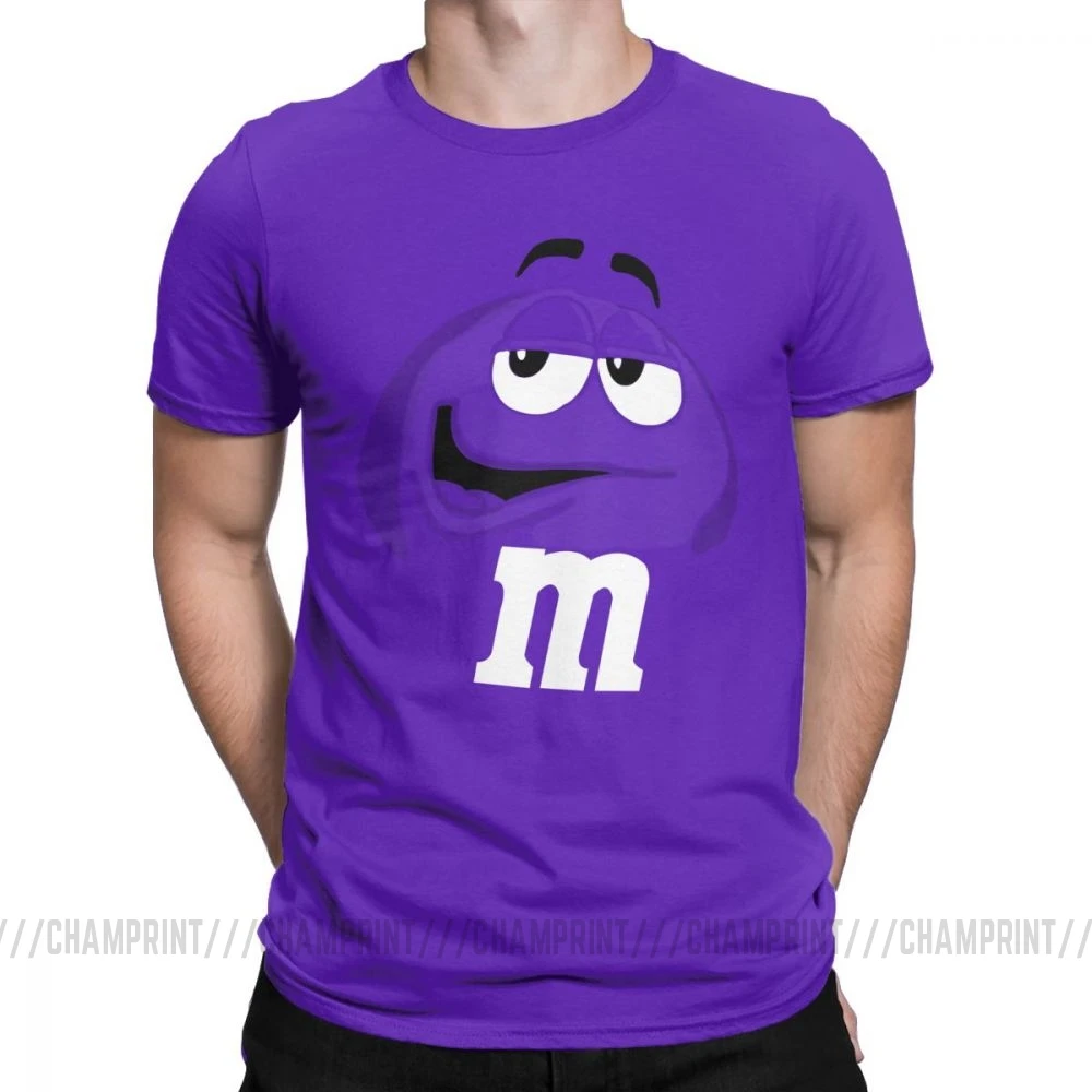 M&M's Chocolate Candy Character Face Tees Short New Fashion T Shirt Men's Pure Cotton Amazing T-Shirt Sleeve Tops Plus Size - Color: Purple
