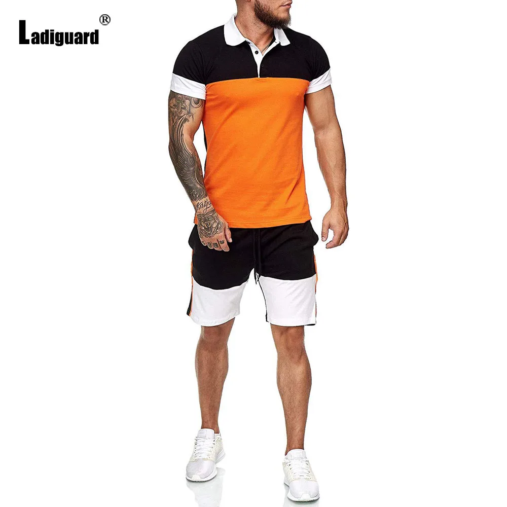 Mens Polo Shirts Sets 2021 Summer New Patchwork Fashion Slim Two Piece Sets Casual Outdoor Sportwear Men clothing ropa hombre