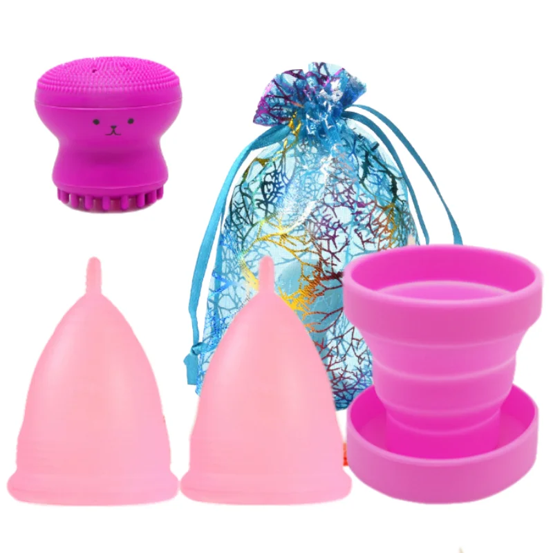 2pc Medical Silicone Menstrual Cup Foldable Cup Feminine Hygiene Menstrual Period Reusable Vagina Cups Women menstrual collector