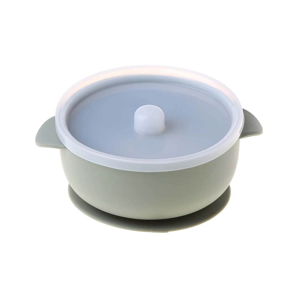 

Portable Solid Colour Baby Silicone Plate Bowl Toddler Feeding Double Handle Bowl with Suction Cup Infant Dishes Kids
