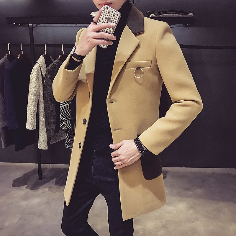 

Nice Winter New Men Fashion Boutique Wear Casual Business Wool Long Coat / Mens Overcoats Gray Men Casual Jackets