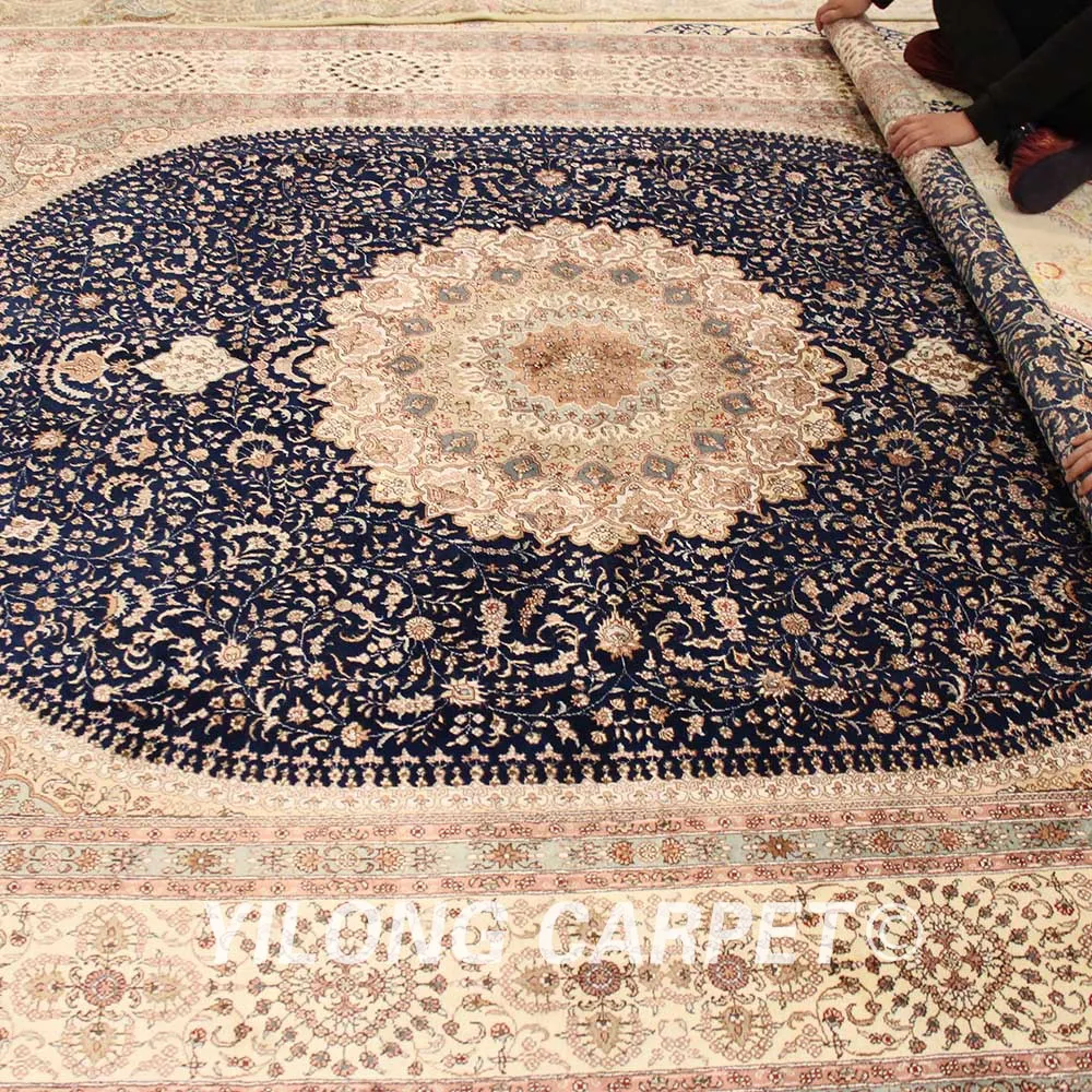 YILONG 8'x10' синий медальон ручной работы Шелковый персидский ковер гостиной роскошный коврик(WY323A8x10