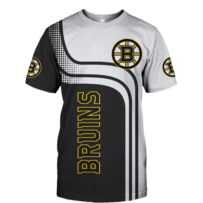 

New summer casual top Boston men's fashion T-shirt black and white stitching geometric pattern letter B print bear T-shirt