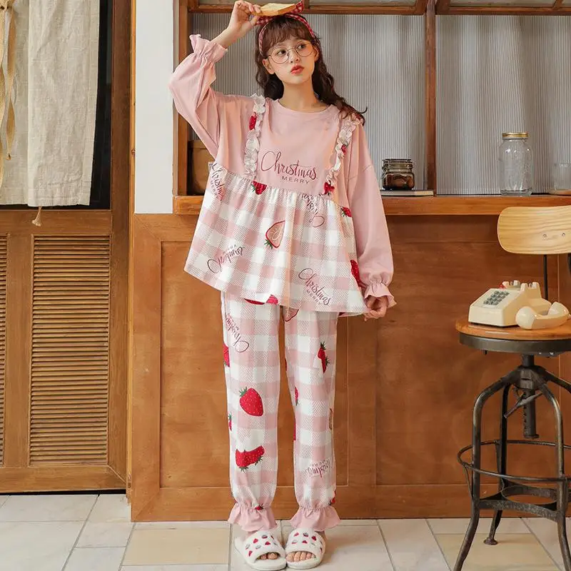 

ZITY 2020 Round Neck Women 'S Pajama Sets Long Sleeves Long Pants Pyjamas Cartoon Printed Sweet Pijamas Spring Autumn Winter