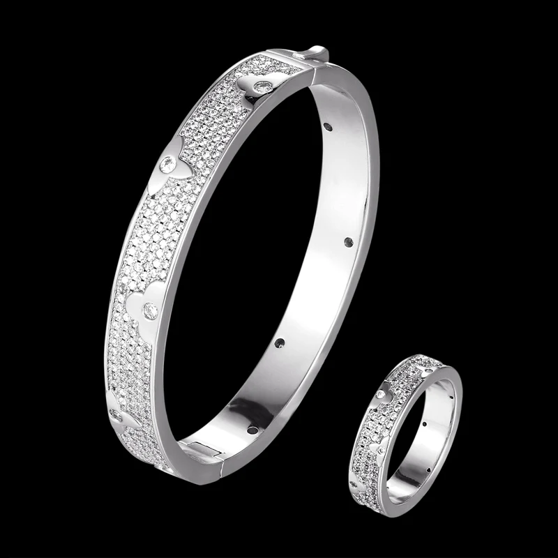 silver white ring 7 Zlxgirl роскошный бренд Полный AAA кубический циркон браслет с кольцом Свадебные Ювелирные наборы модные женские вечерние парные наборы бижутерии - Окраска металла: silver white ring 7