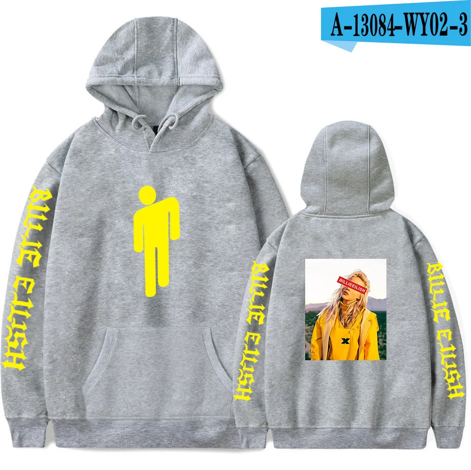 Новая горячая Billie Eilish Толстовка Мужская Черная хлопковая толстовка пара Billie Eilish Толстовка простая сохраняющая тепло Женская/Мужская толстовка одежда - Цвет: Gray