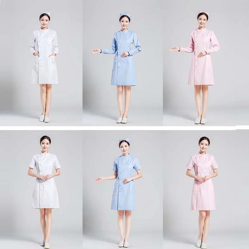 

Nursing Dress Women Fashion Lab Coat Medical Uniform Long Sleeves/Short Sleeve Jacket with Adjustable Waist Belts Round Collar