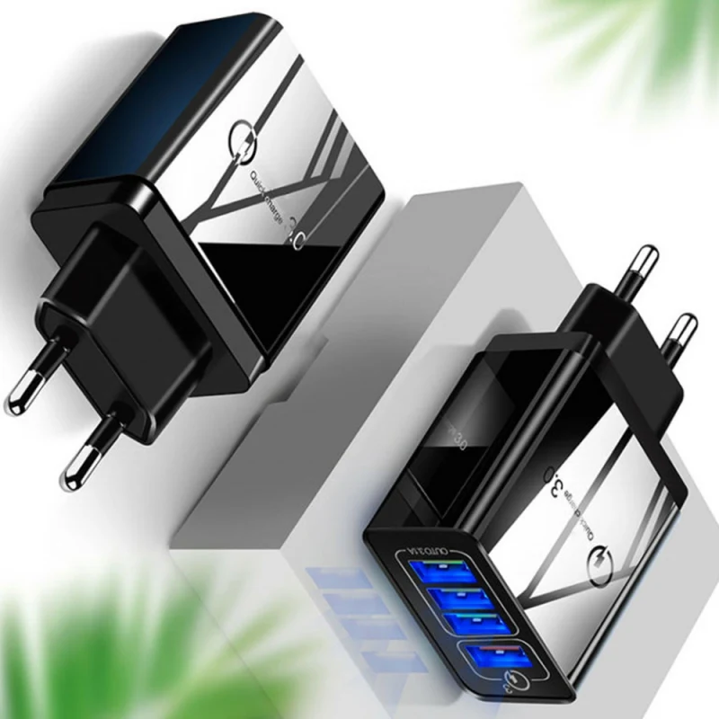 Быстрое зарядное устройство для телефона с разъемом US/EU/UK 4 USB QC3.0 портами