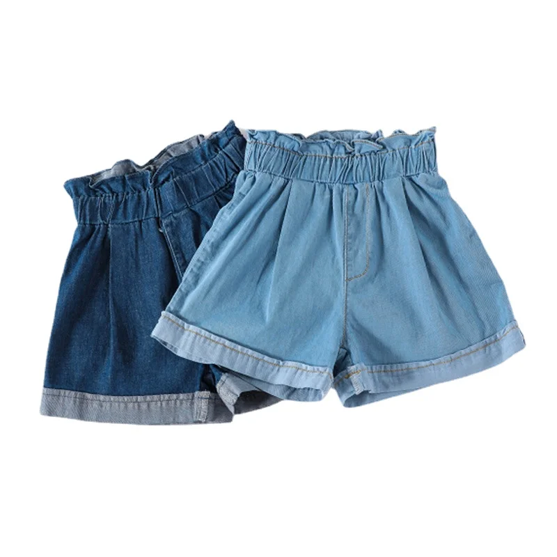 

Летние детские повседневные легкие мягкие однотонные хлопковые джинсовые шорты с высокой талией для девочек Прямая поставка