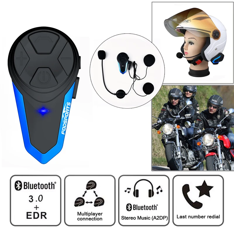 1 шт. Fodsports BT-S3 домофон беспроводной bluetooth для шлемов 2 всадников 1000 м moto rcycle спикеры для шлема водонепроницаемый moto interphone