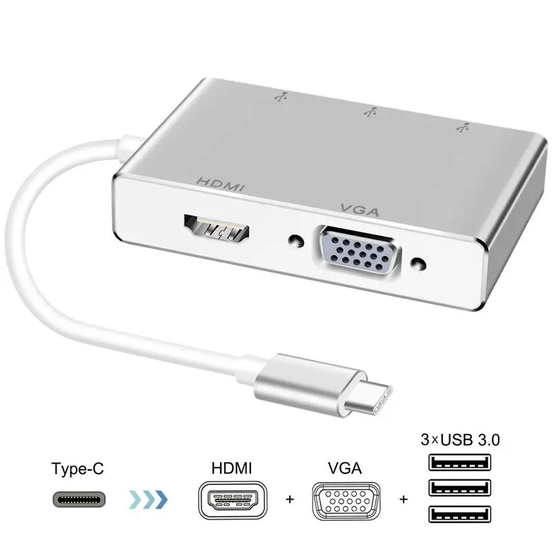 AAAE топ-USB C к HDMI VGA 2K 4K адаптер Тип 3 USB3.0 концентратор портативный конвертер для 2017