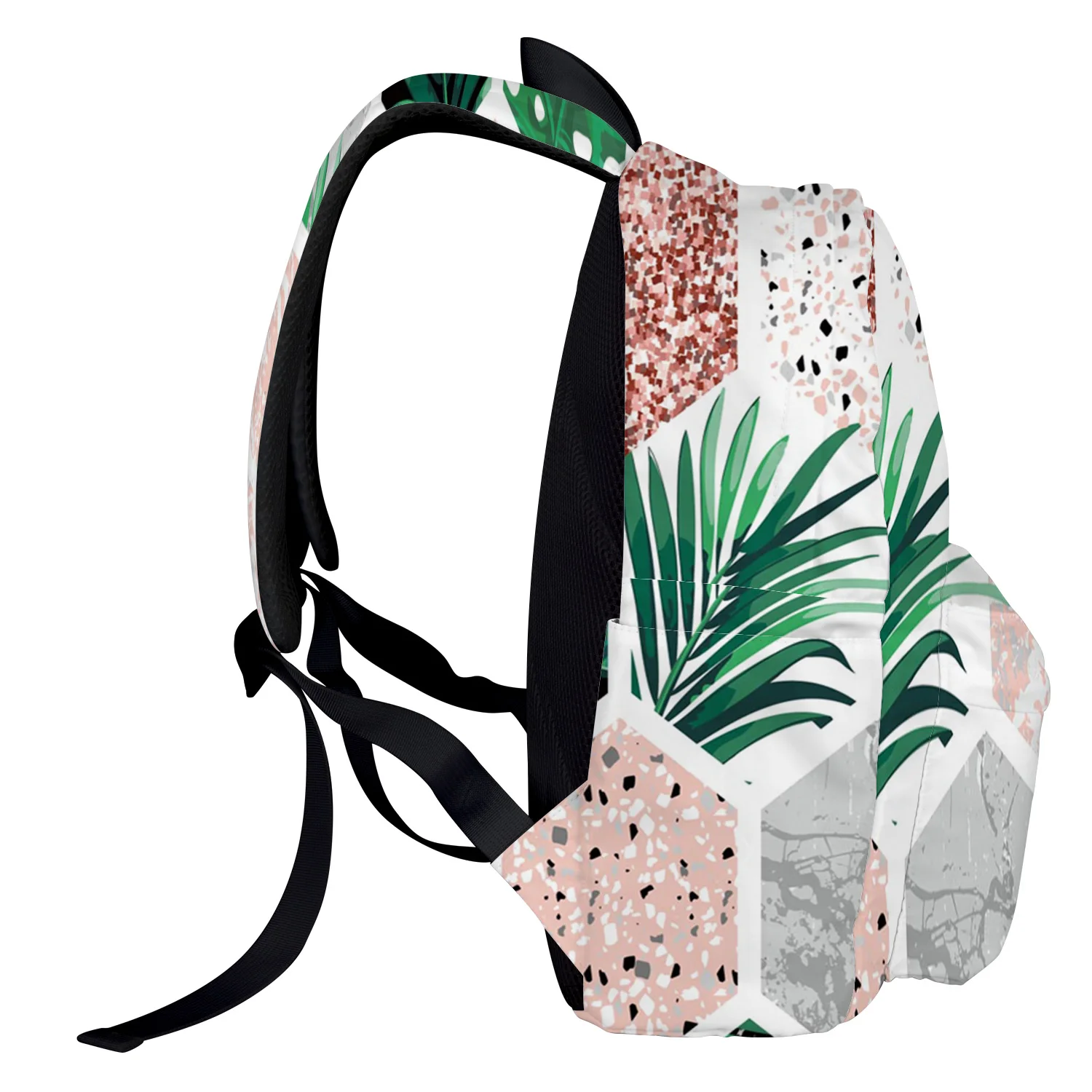 Рюкзак с зеленым зерном и мраморным цветком для подростков дорожные сумки