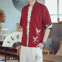 kimono men boys patchwork red jackets haori national style shirt cotton cardigan crane embroidery japanese cardigan