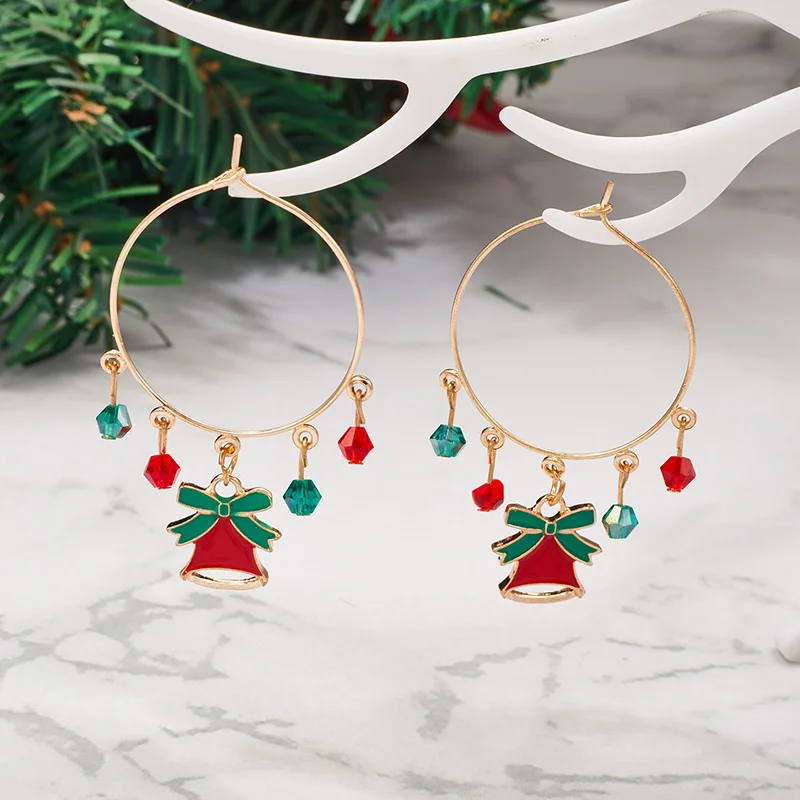 

New Year Christmas Earrings for Women Girls Red Bells Snowman Earring Green Tree Snowflake Christmas Party Jewelry Friends Gifts