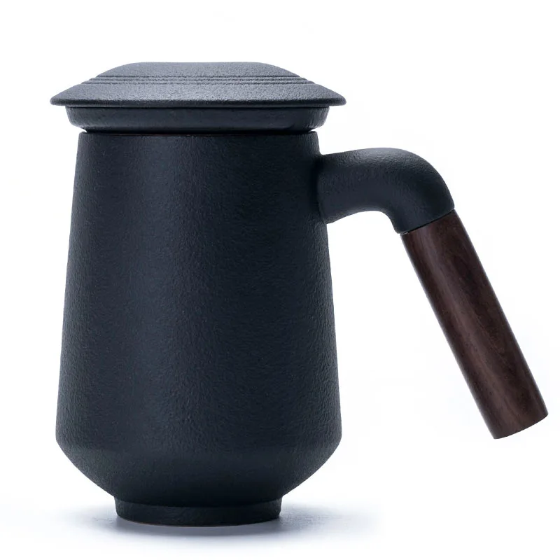 1 шт Черная керамика кружка Чай разделение с крышкой Керамика чашка фильтром для