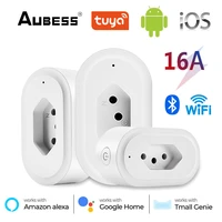 aubess 16a brazil standard tuya smart plug with power monitor voice control socket outlet compatible with alexa google home
