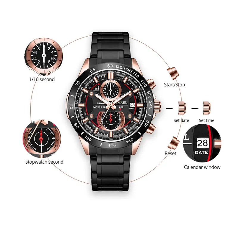 Мужские s часы SMAEL Топ люксовый бренд Военные Спортивные кварцевые наручные часы мужские водонепроницаемые деловые часы хронограф мужские часы
