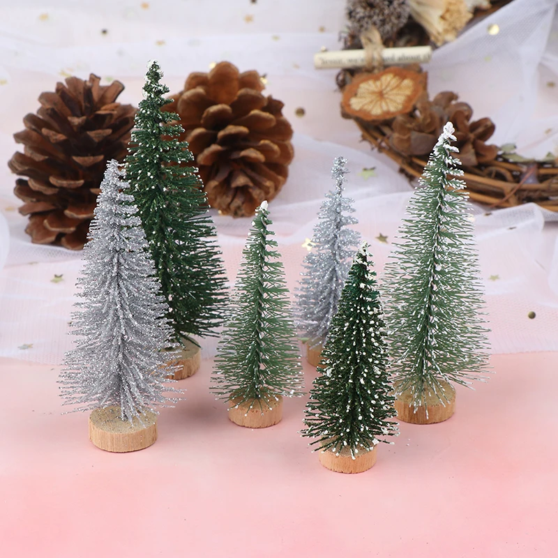 7/9cm DIY Christmas Tree Mini Pine With Wood Base Home Table Top Decor Miniatures | Дом и сад