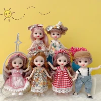 new 16 cm bjd mini doll 13 movable joint girl baby 3d big eyes beautiful diy toy doll with clothes dress up 112 fashion doll