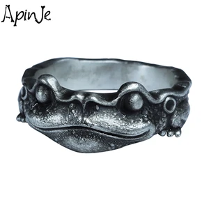 Apinje Vintage 925 Sterling Silver Ring For Men Creative Animal Frog Fortune Toad Jewelry