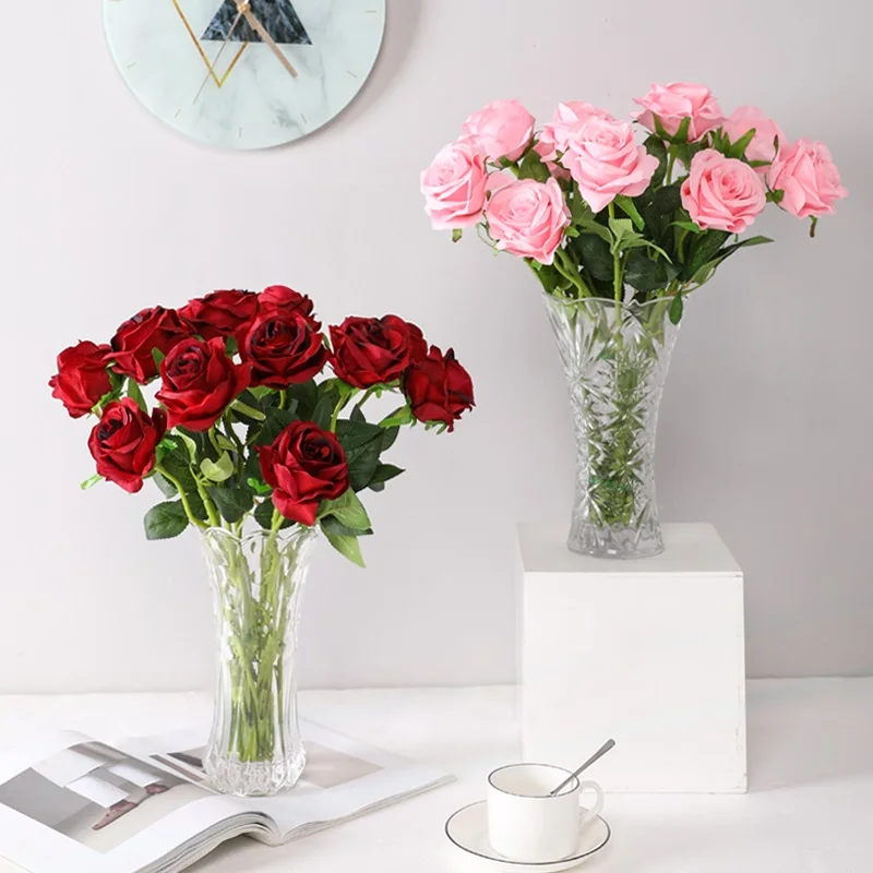 

yumai 10PCS/Lot Gradient Color Rose Flowres Artificial Bouquets Black Blue Pink Roses Fake Flowers Romantic Wedding Decor Flower