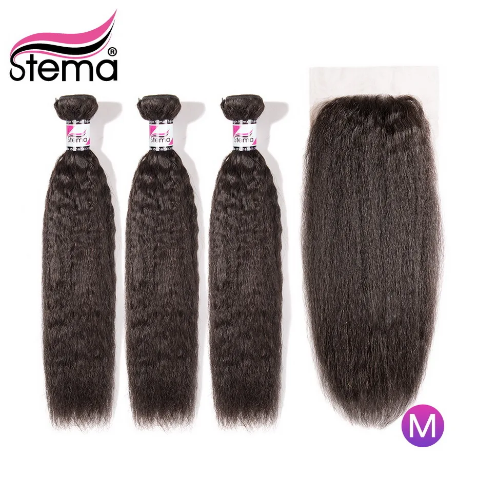 Stema бразильские кудрявые прямые человеческие волосы пучки волос с закрытием 3 шт.