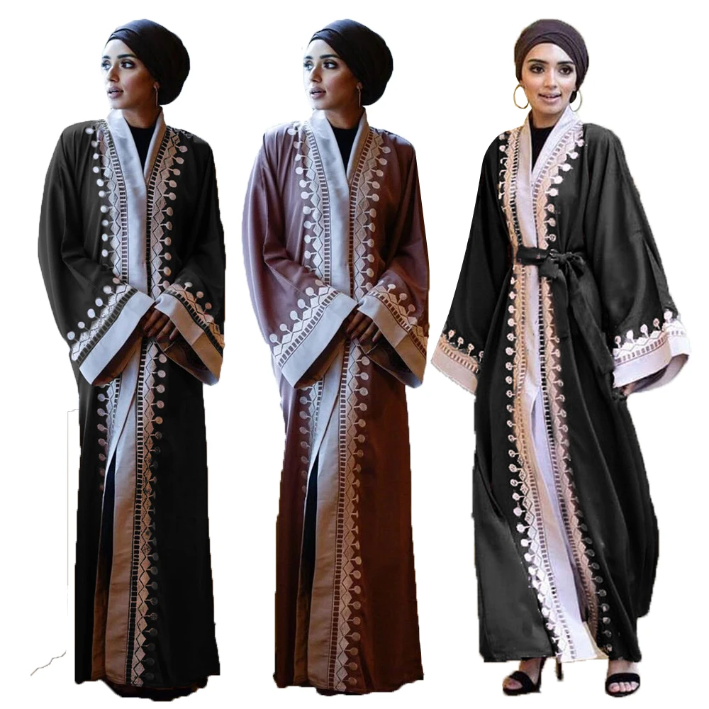 

Мусульманский открытый кардиган из Дубая, кимоно, женская Абая, кафтан с вышивкой, турецкий исламский халат для джилбаба, Рамадан, одежда