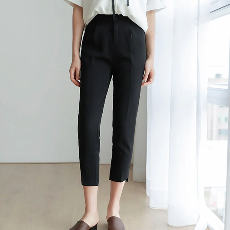 

REALEFT Spring 2020 New Korean OL Style Women's Formal Harem Pants Pockets High Waist Elegant Office Lady Ankle-Length Pants