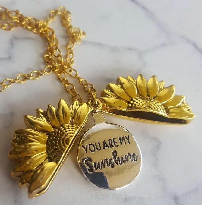 You are my sunshine, открытый медальон, подсолнечник, подвеска, ожерелье,, новинка, женское золотое ожерелье на заказ