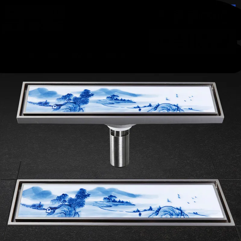 

Floor drain Blue and white porcelain floor drain copper wire drawing strip large displacement deodorant type water seal