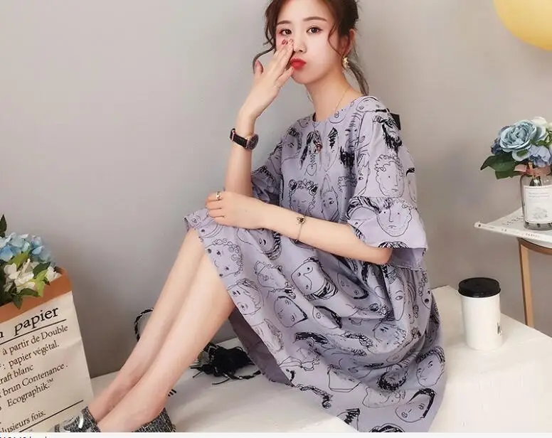 Осенне-летние платья для беременных кормящих матерей с высокой талией модное