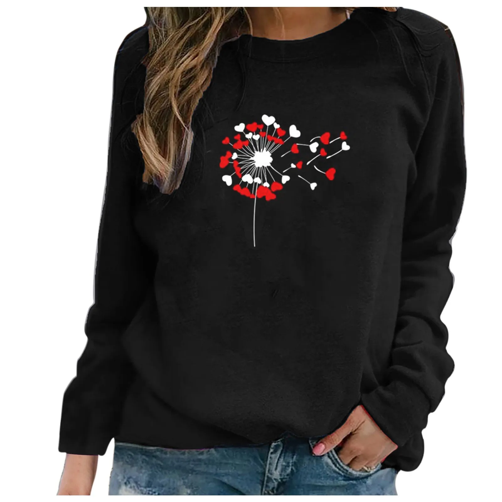 59# Oversized O-neck Harajuku Sweatshirts Flower Printing Long Sleeve Women Pullovers Streetwear Tracksuit Blouse Женское Платье