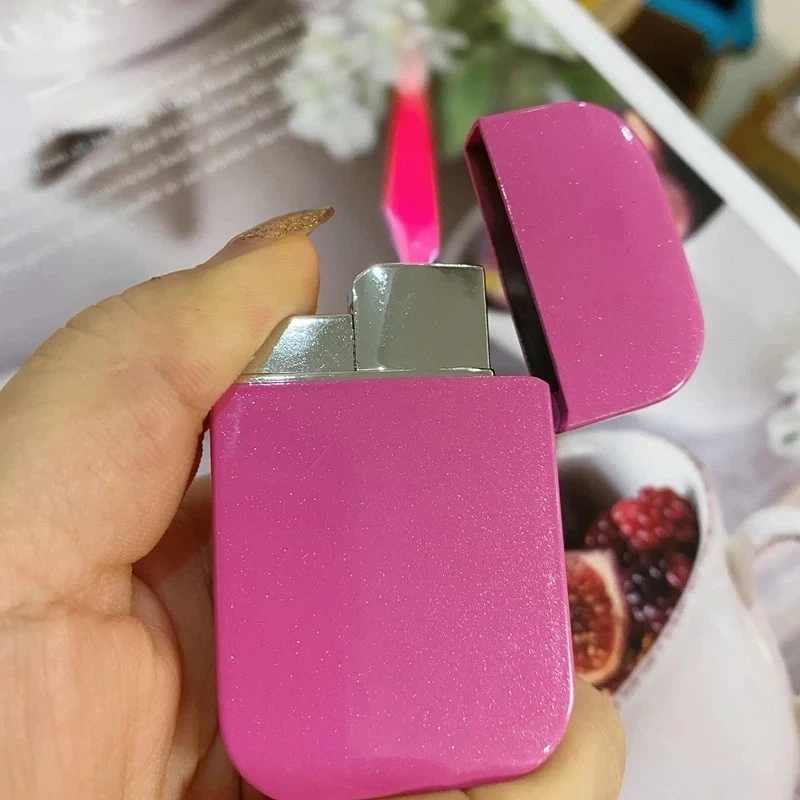 

Creative Hot Sale Pink Lighter Windproof Red Flame Lighter Mini Ultra-Thin Portable Cigarette Lighter Cute Gift For Girls