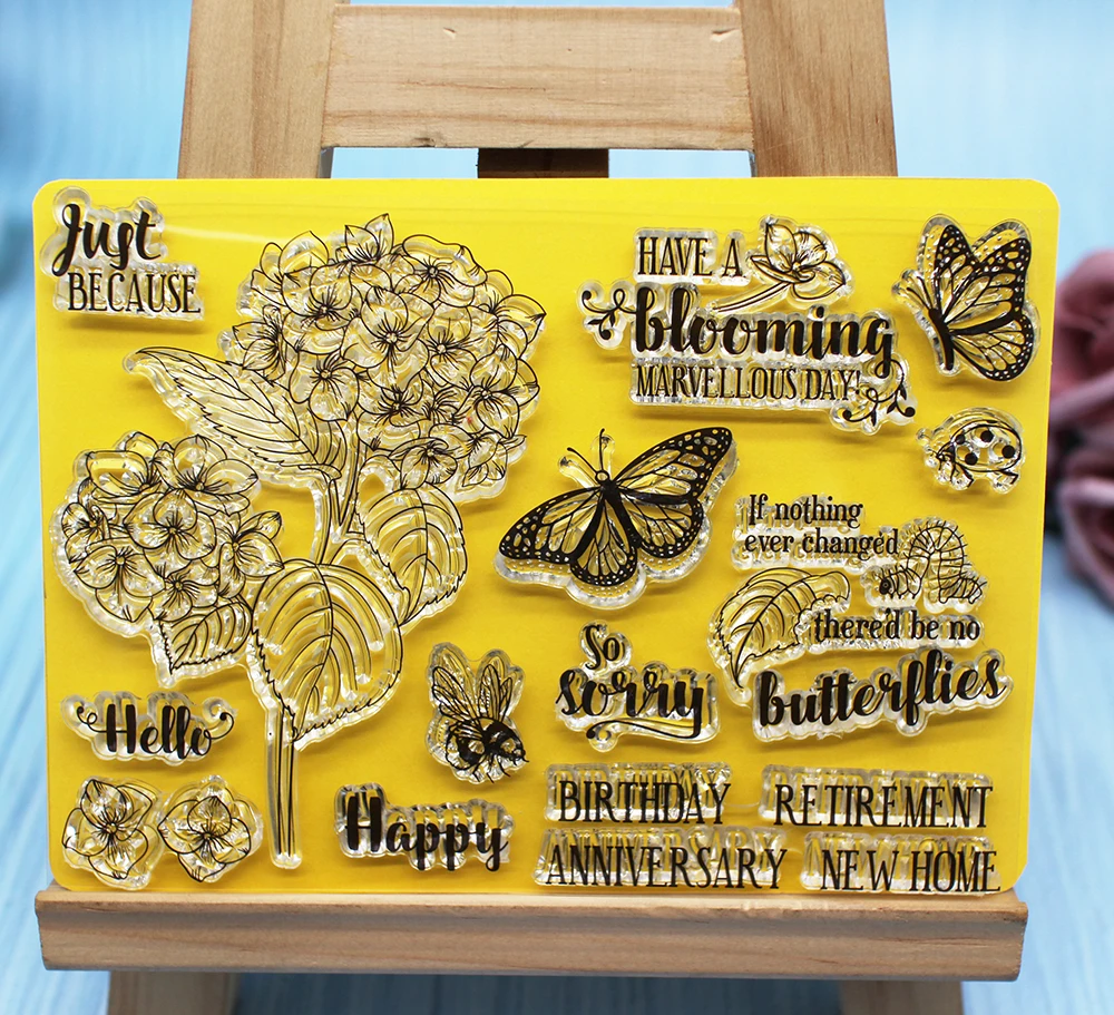 Бабочка и цветы прозрачные штампы для Scrapbooking/фотоальбом Декор счастливые буквы