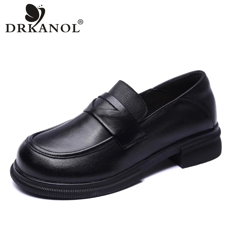 

DRKANOL 2022 Spring Women Flat Shoes Shallow Slip-On Loafers Ladies Genuine Leather Soft Sole Flat Heel Casual Driving Shoes
