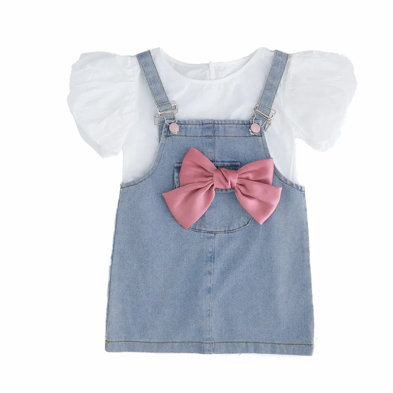 

Baby Girl Clothes Set Short Sleeve White Shirt and Ieans Overall Set Fashion Clothes for Toddler Girls Sets 2021 New Design