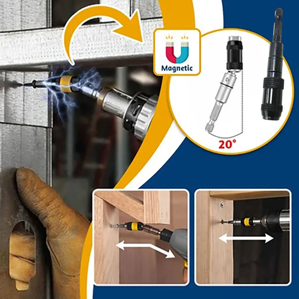 

Magnetic Screw Drill Tip Adjustable Change Pivot Screwdriver Bit Holder with Locking Pivot and Quick Swivel Hex Bit Holder