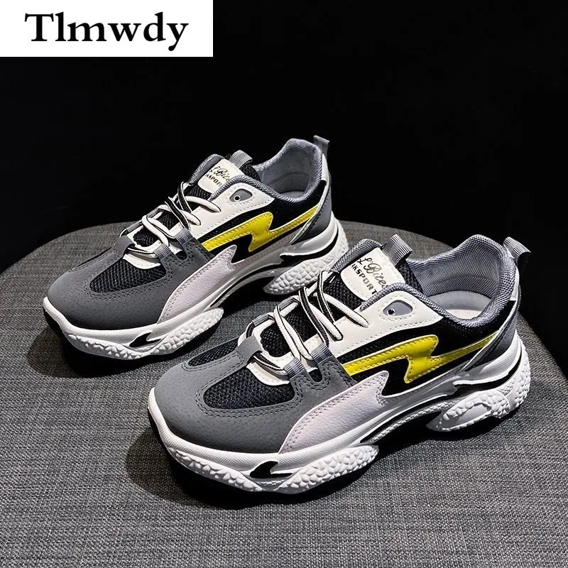 

2021 Spring Woman Casual Vulcanized Shoes Mesh Breathable New Woman Shoes Walking Comfort Lace-up Mixed Color Woman Sneaker