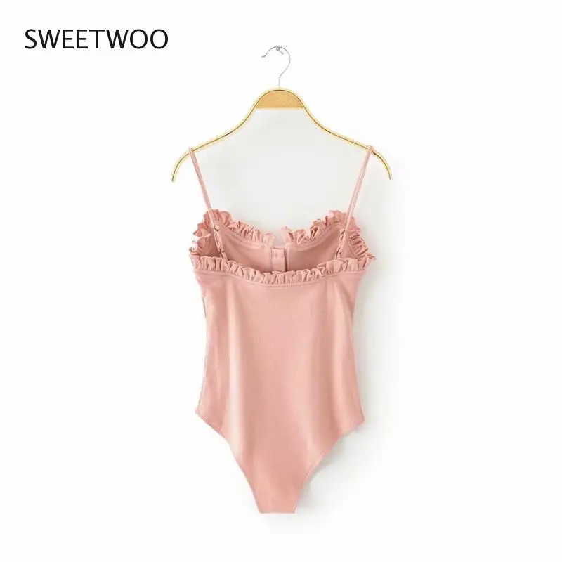 

Summer Women's Cotton Knitted Top Sexy Female Slim Three-Dimensional Ruffled Sleeveless Bodysuit