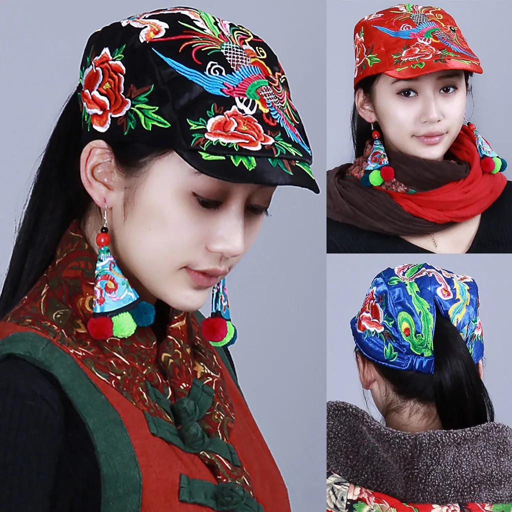 Женская этническая винтажная Кепка с вышитыми цветами кепка красным принтом