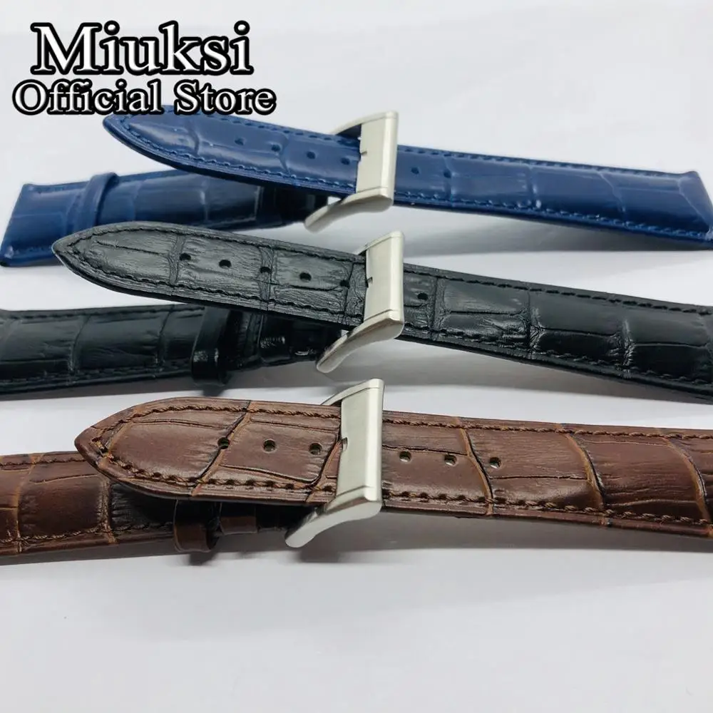 Miuksi 22mm brown black blue leather watch strap with pin buckle | Наручные часы