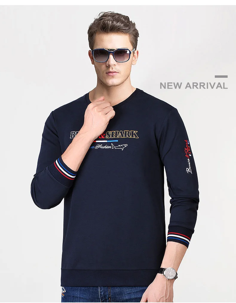 Брюс и Акула длинный рукав для мужчин размера плюс M To3XL 4XL хлопок 95% модная повседневная мужская высокая круглая 2355 с вышивкой