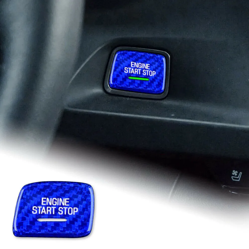 

Blue Engine Start Stop Button Sticker Carbon Fiber For Camaro 2016-2020 Switch Decorative Cover