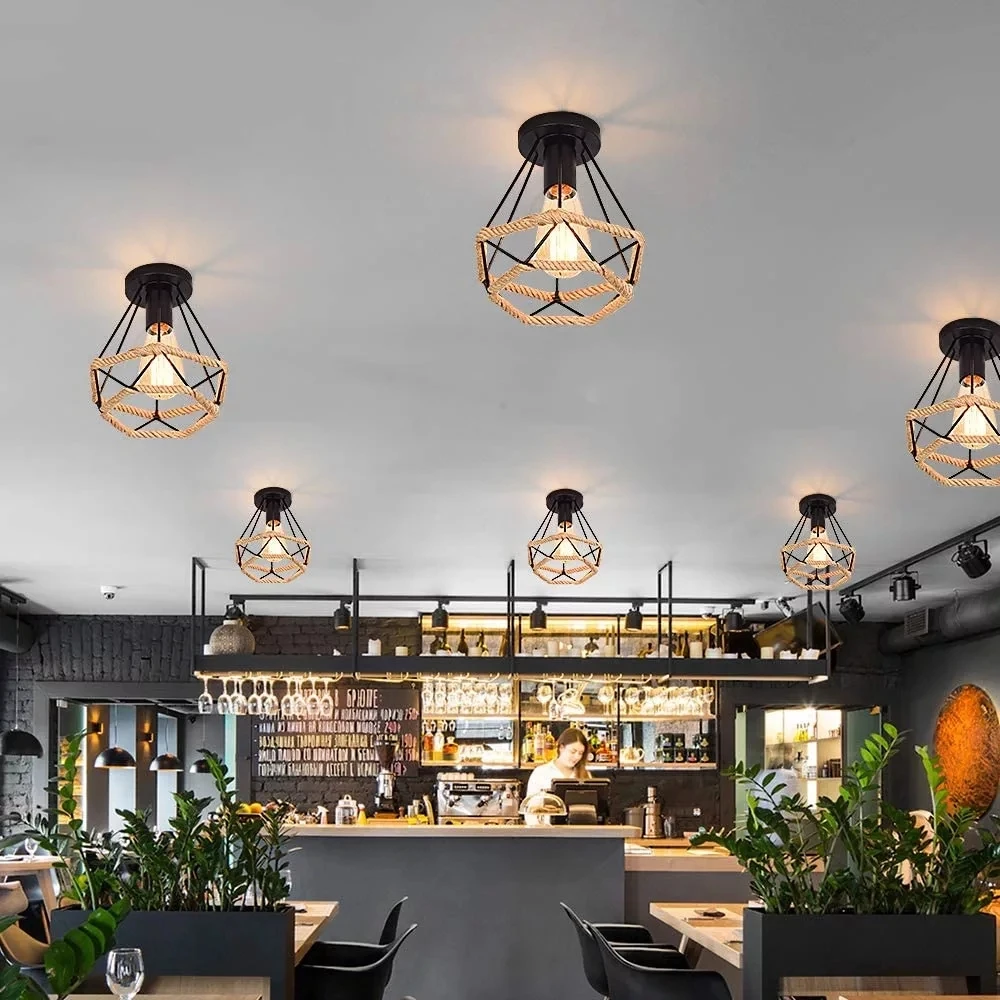 

Modern Led Ceiling Lights Vintage industrial Ceiling lamp Shade Retro Loft Plafonniers for Living Room Kitchen Cage Home Decor