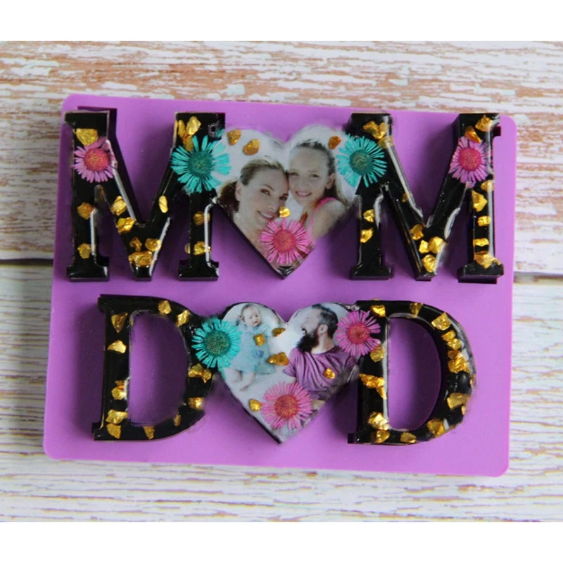 

1 Pc MOM DAD Letter Photo Frame Resin Casting Mold Father's Day Mother's Day Silicone Resin Molds for Desk Table Room Decor