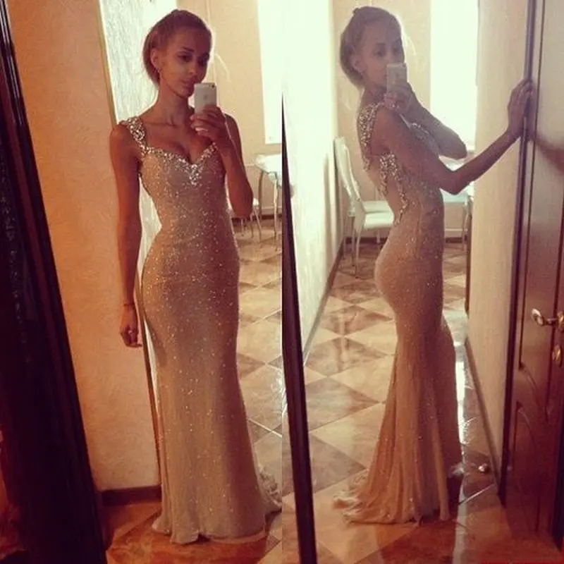 

Vestidos de fiesta Mermaid Cap Sleeve Crystal Sleeveless Evening Dress Prom Dress 2015 New Arrival