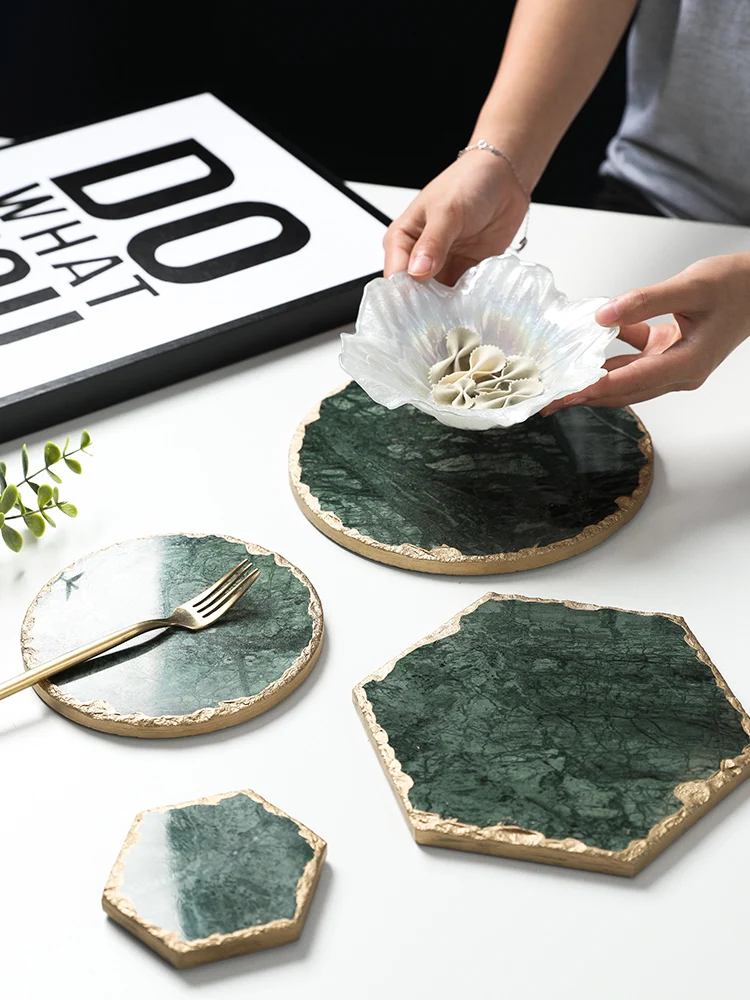 Nordic ins Emerald Natural Marble Heat Insulation Pad Pan Cup Phnom Penh Display Plate | Дом и сад