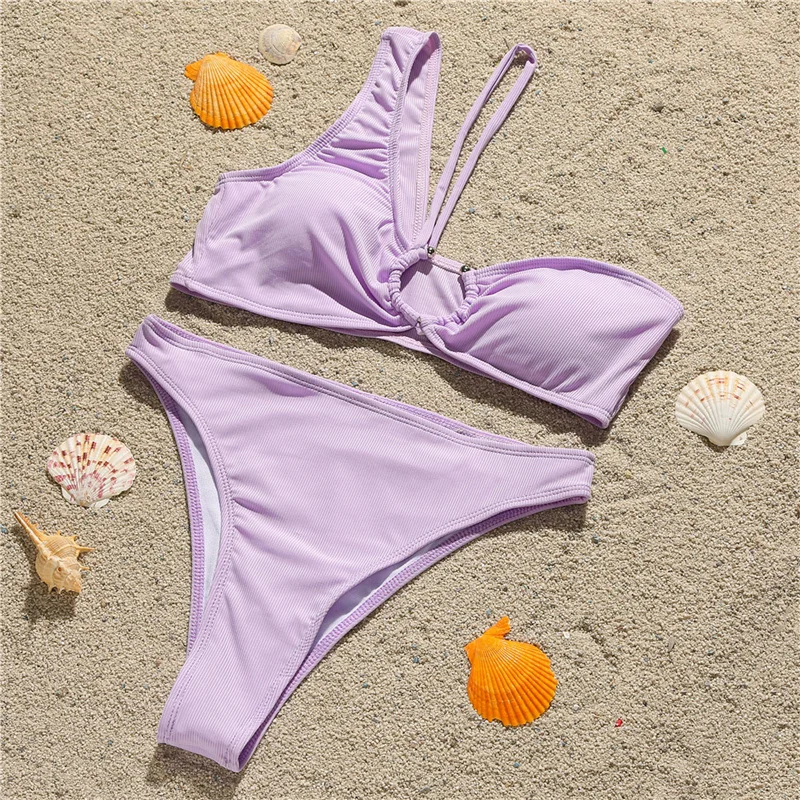 

Ribbed Sexy Ring Bikini 2021 Swimsuit Women Swimwear Brazilian Bathing Suit High Cut Bikini Set Beachwear Bathing Suit Bather