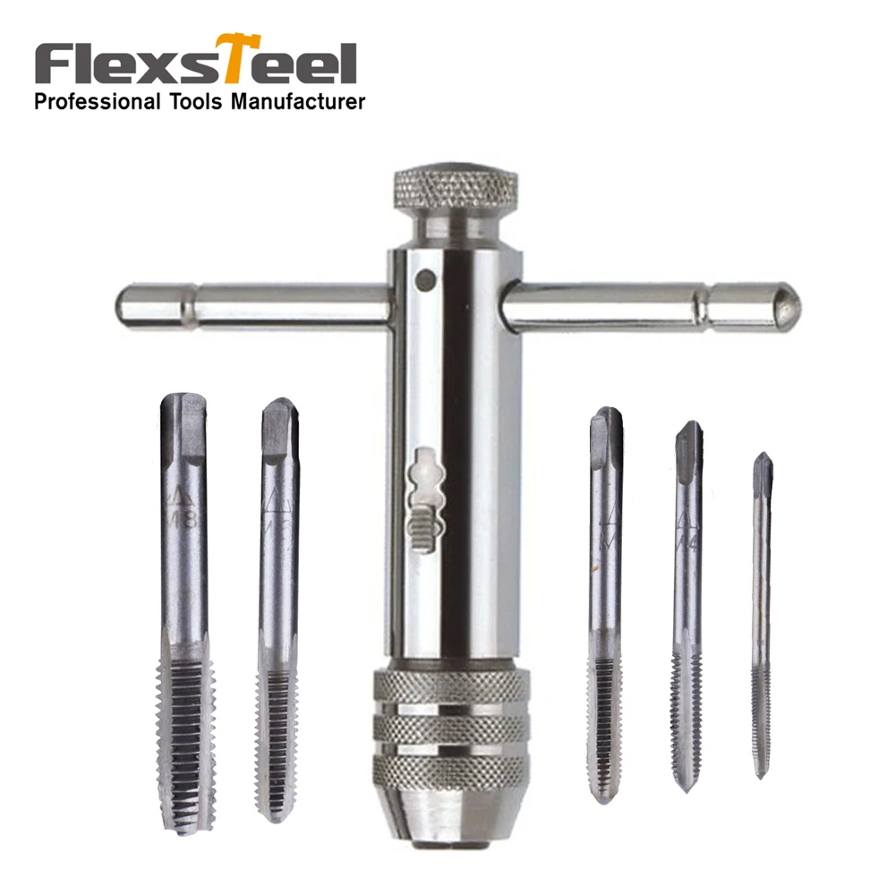 Flexsteel для выведения токсинов, 40 шт легированной стали 58-62HRC крана и набора пресс-форм, 9/20/40 шт. Метрическая гаечный ключ инструменты для резьбы умирает держатель для профессионального использования - Цвет: 6pcs T Handle Type